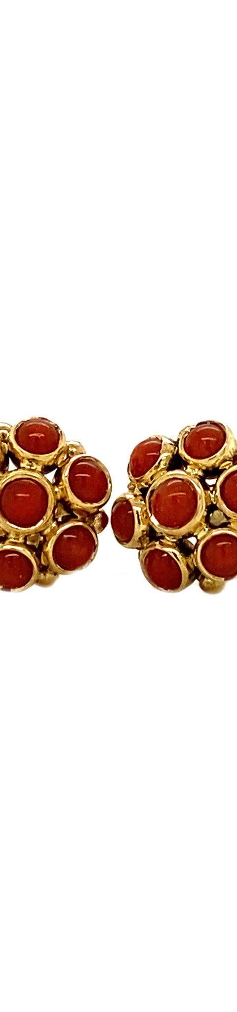 Vintage Gold Stud Earrings with Red Coral